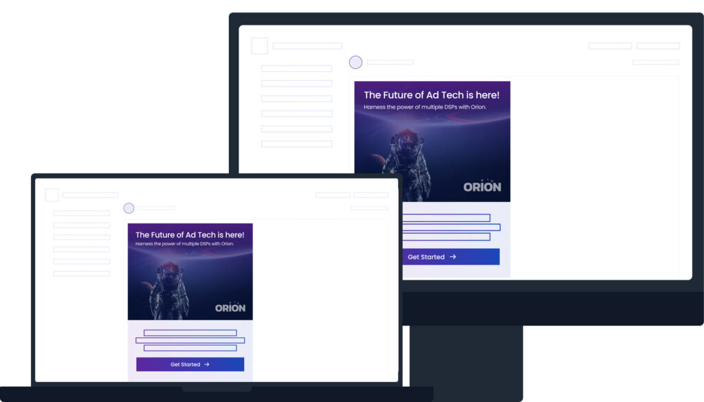 A graphic illustration of an in-email display ad. The ad is for ORION and says  "The future of ad tech is here."